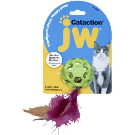 JW Pet Cataction Feather Ball Toy With Bell Interactive Cat Toy